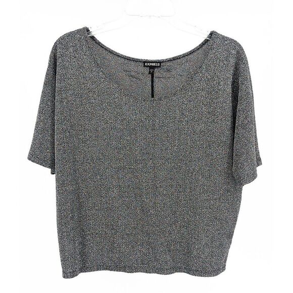 Express Women's Boxy Metallic Short Sleeve Blouse Top Black Small - Picture 1 of 6